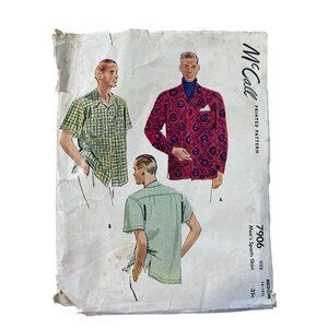 Vintage McCall 7906 Sewing Pattern Size Medium 15-15.5 Mens Sports Shirt CUT